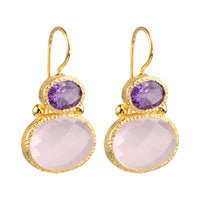 Darae - Double Gem Ohrringe Gold Amethyst und rosa Chalcedon