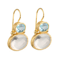 Darae - Double Gem Ohrringe Gold Blautopas und klarer Quarz