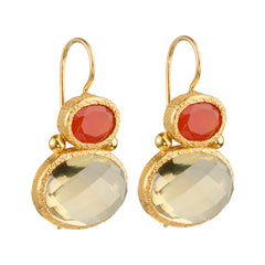 Darae - Double Gem Ohrringe Gold Karneol und Zitronenquarz