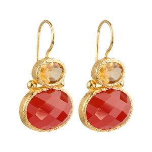 Darae - Double Gem Ohrringe Gold Citrin und Karneol