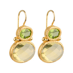 Darae - Double Gem Ohrringe Gold Peridot und Zitronenquarz