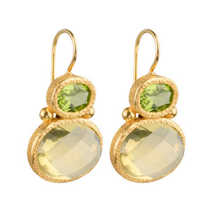 Darae - Double Gem Ohrringe Gold Peridot und Zitronenquarz