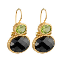 Darae - Double Gem Ohrringe Gold Peridot und schwarzer Onyx