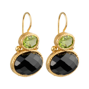 Darae - double gem earrings gold peridot and black onyx