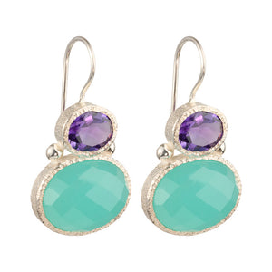 Darae - Double Gem Ohrringe Silber Amethyst und Aquachalcedon