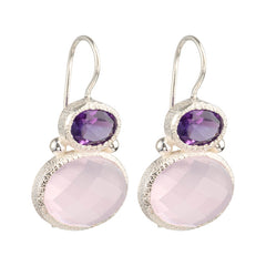 Darae - double gemstone earrings silver amethyst and rose chalcedony