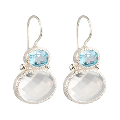 Darae - double gem earrings silver blue topaz clear quartz