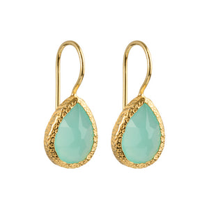 Veda - Tropfenohrringe Gold Aqua Chalcedon