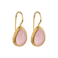 Veda - Tropfen-Ohrringe Gold rosa Chalcedon