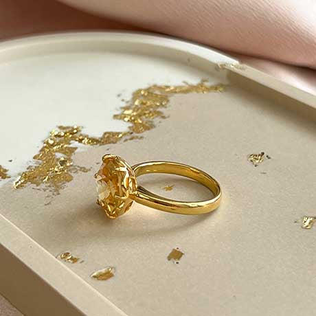 Flore - gold flower cup ring citrine