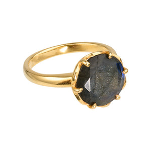 Flore - gold flower cup ring labradorite