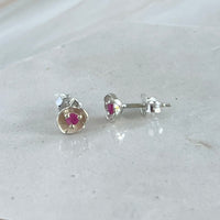 Dahlia - mini flower stud earring silver with ruby gemstone