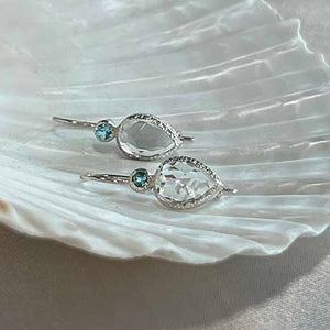 Zaya - double drop earrings silver blue topaz and clear quartz