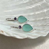 Zaya - Double-Drop-Ohrringe Silber Amethyst und Aquachalcedon