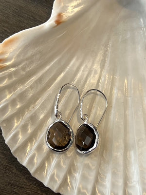Riva - wavy edge silver earrings with smoky quartz