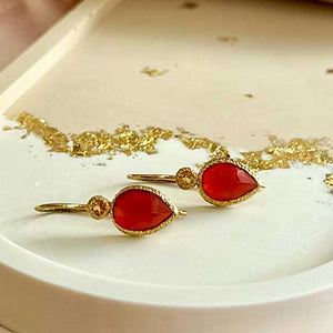 Zaya - Double-Drop-Ohrringe Gold Citrin und Karneol