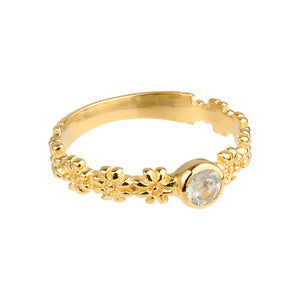 Iris - Blumenband Ring Gold mit blauem Topas Edelstein