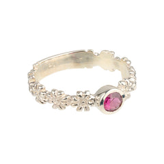 Iris – Blumenband-Ring Silber mit Granat-Edelstein