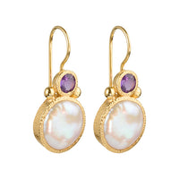 Devi – Perlenohrringe Gold mit Amethyst-Edelstein
