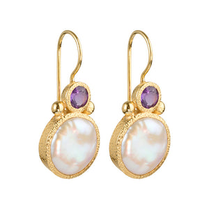 Devi – Perlenohrringe Gold mit Amethyst-Edelstein