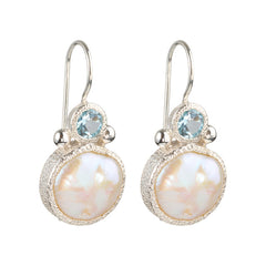 Devi - Pearl earrings silver with blue topaz gemstones