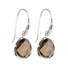 Riva - wavy edge silver earrings with smoky quartz