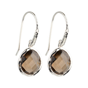 Riva - wavy edge silver earrings with smoky quartz