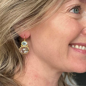 Darae - double gem earrings gold blue topaz and clear quartz