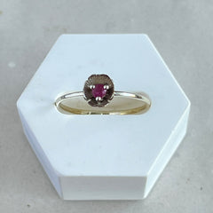 Dahlia - silver mini flower ring ruby