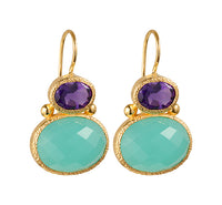 Darae - Double Gem Ohrringe Gold Amethyst und Aquachalcedon