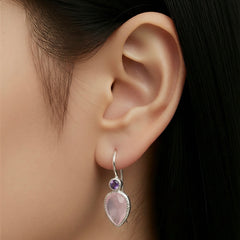 Zaya – Double Drop Ohrringe Silber Amethyst und rosa Chalcedon