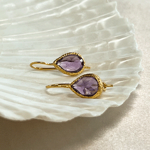 Veda - Tropfenohrringe Gold heller Amethyst