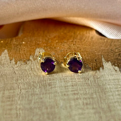Yaya - gold amethyst stud earrings February